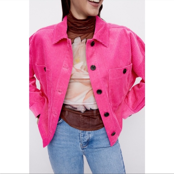 Zara | Jackets & Coats | Zara Wide Wale Corduroy Shacket Bright Pink ...